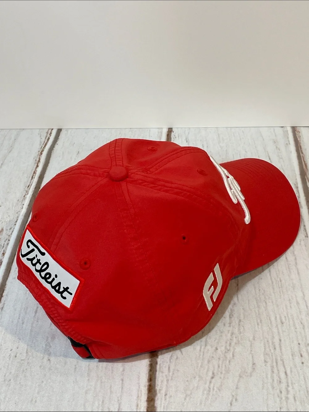 Titleist FJ Pro V1 Red Baseball Cap White Embroidered Script Logo Golf Hat